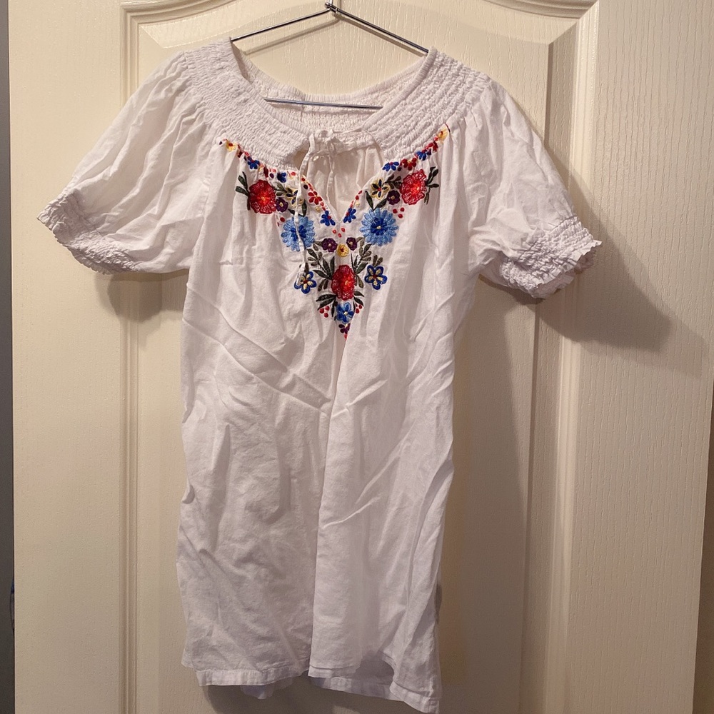 100%cotton boho off shoulder embroidered top